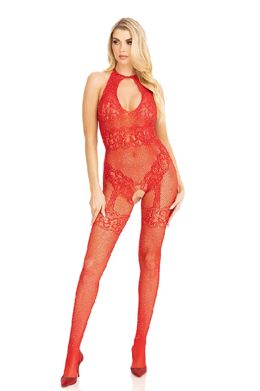 women's pajamas with an elasticized cuffsRhinestone fishnet bodystocking