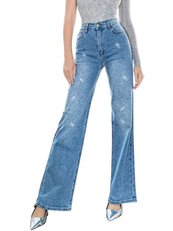 Women's Jodhpurs with Rounded CollarCeline All Over Rhinestone Flare Jeans In Blue