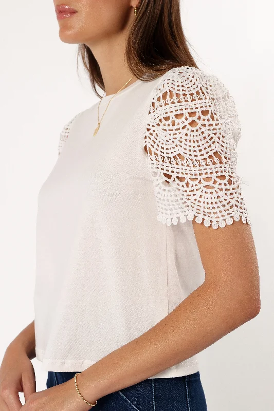 Women's Solid Color ShortsPerla Crochet Sleeve Top - White