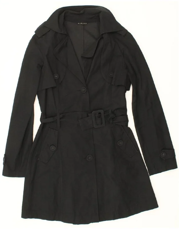 Women's Coats with Fur Trimmed PocketsSISLEY Womens Trench Coat UK 12 Medium Black