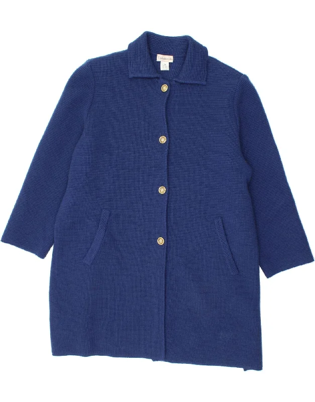 Women's Hooded CoatsVINTAGE Womens Loose Fit Knit Overcoat IT 50 XL Blue Wool