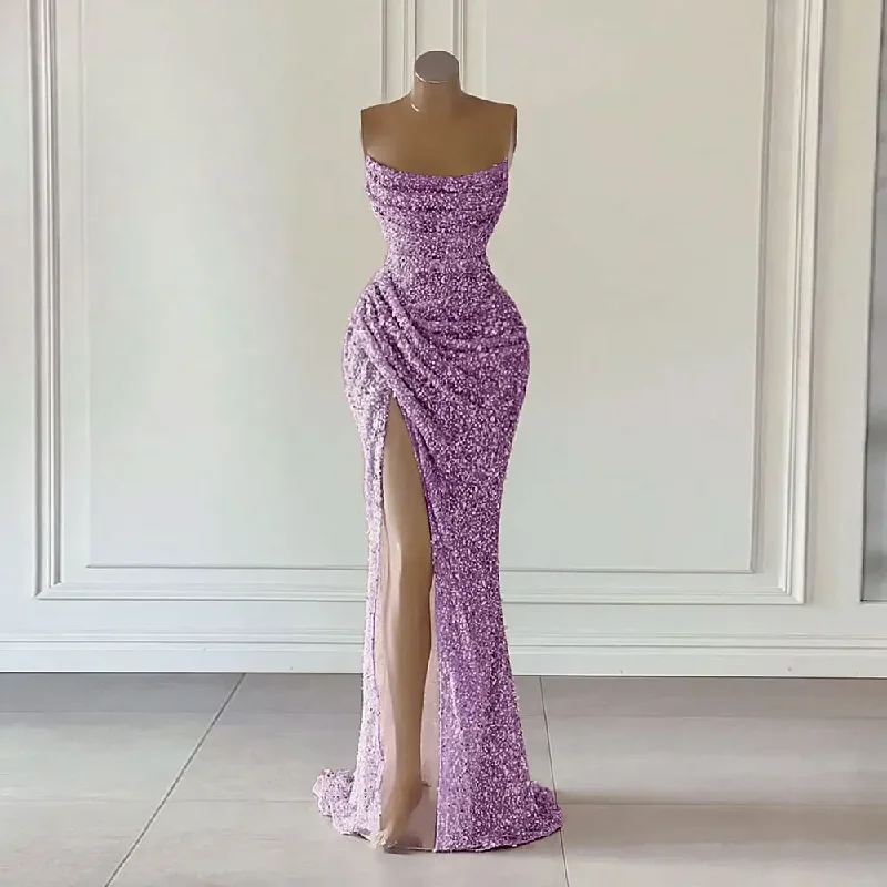 Women's Wide Collar DressesRed Lace Sequins Prom Dresses Women Sexy 2024 Aso Ebi African Mermaid Evening Gowns Long Sleeves V Neck See Through Party Dress