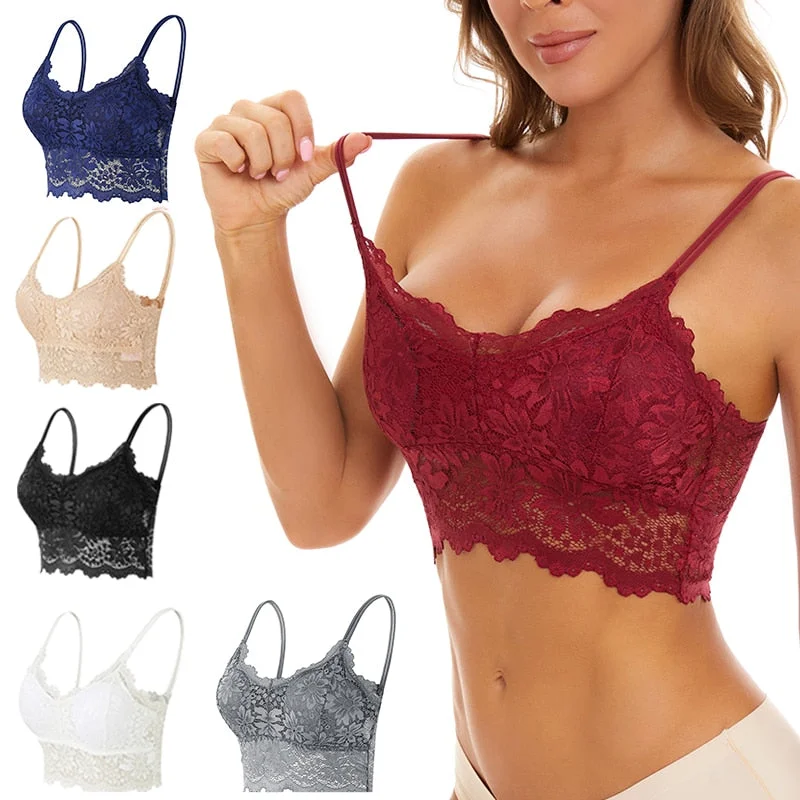 plus-size underwire bra with padded cupsNew Women Lace Bras Top Comfortable Bralette Solid Color Sexy Underwear Vest Female Hollow Out Wireless Lingerie Seamless Bra