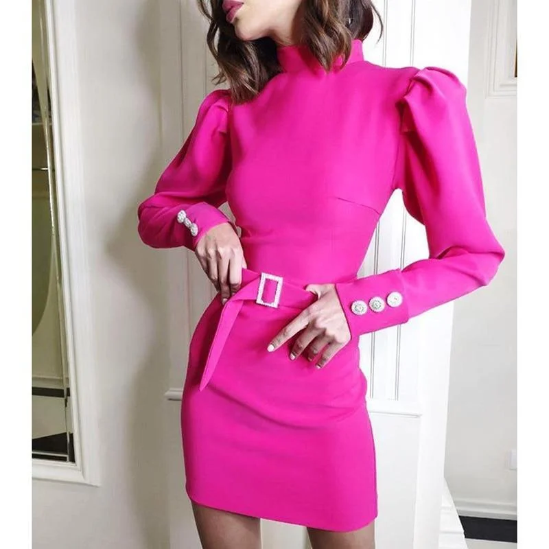 Women's Empire Waist DressesFashionSierra - Button sleeve mini women dress