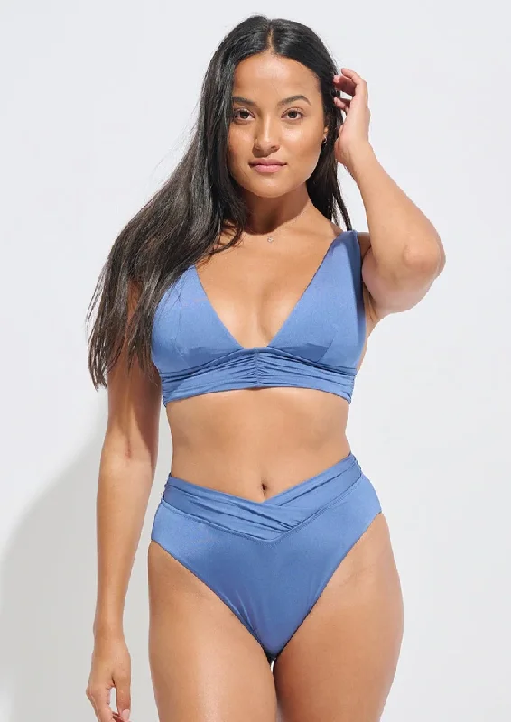 plus-size sports bra with mesh panelsBijou Blue Shirred Band Cropped Tank