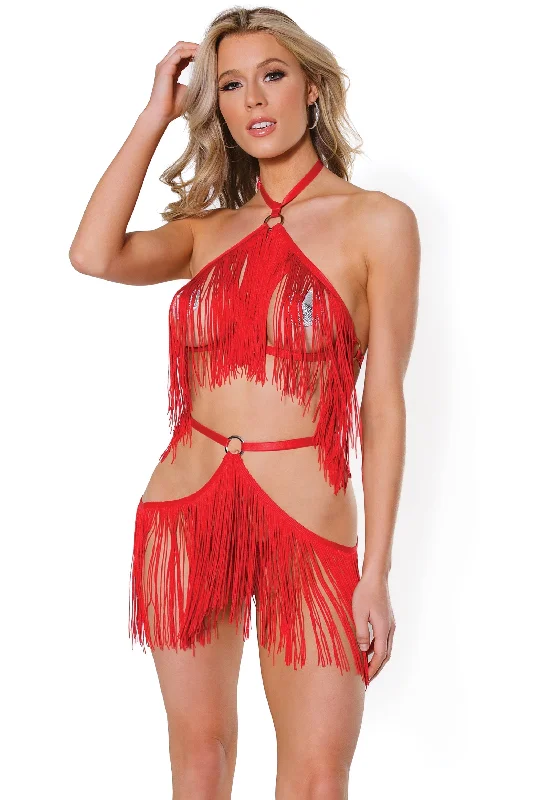 women's pajamas with a stylish cutCoquette 22328 Fringe Top & Skirt Harness Set