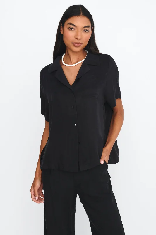 Women's Blouse with Wide CollarTessa Button-Up Shirt Black