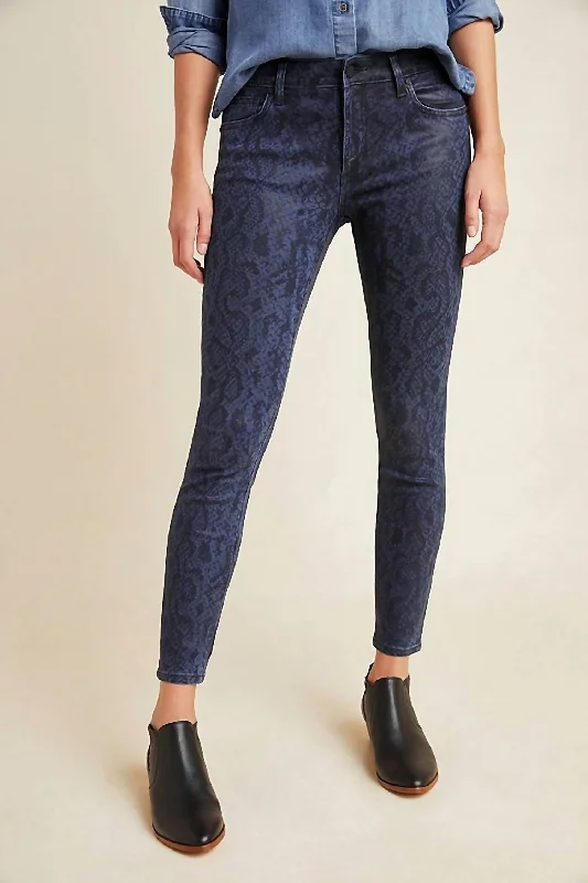 Women's Dress PantsThe Charlie High Rise Coated Snake Print Skinny Jeans In Navy Blue