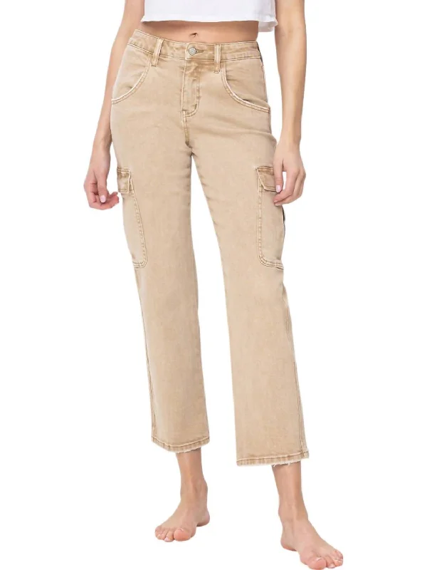 Women's Jodhpurs with Square NeckMonica High Rise Straight Cargo Jeans In Beige