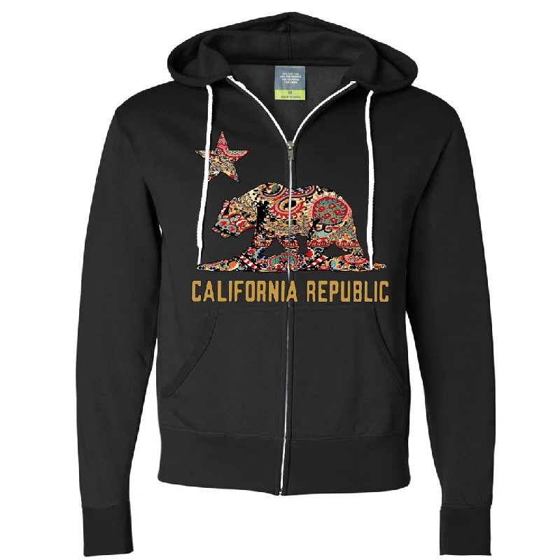 Women's Hooded Zip-Up SweatshirtsCalifornia Republic Paisley Bear Zip-Up Hoodie