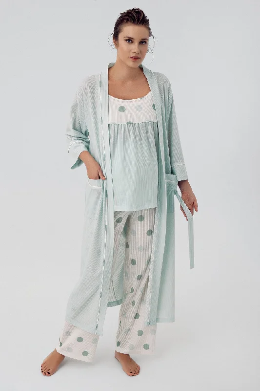 women's pajamas for those who seek cozy, all-night comfortShopymommy 16301 Polka Dot 3-Pieces Maternity & Nursing Pajamas With Robe Green