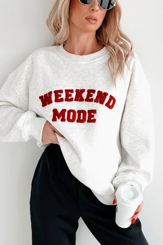 Women's Blouse for Special Occasions"Weekend Mode" Crewneck Sweatshirt (Light Heather Grey)