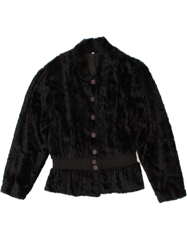 Women's Coats with Fur Trimmed CollarVINTAGE Womens Faux Fur Jacket IT 42 Medium Black