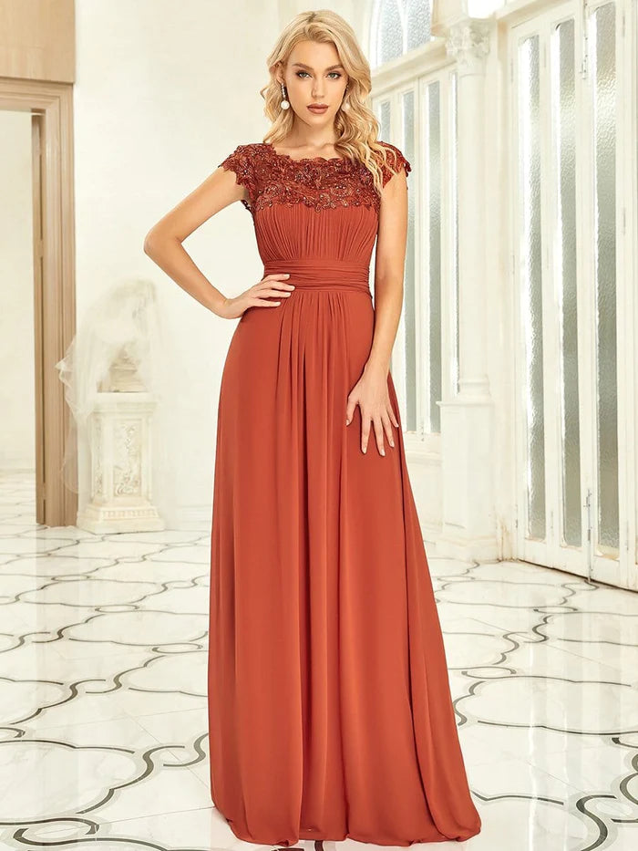 Women's Shift DressesMaxi Long Lace Cap Sleeve Elegant Bridesmaid Dress