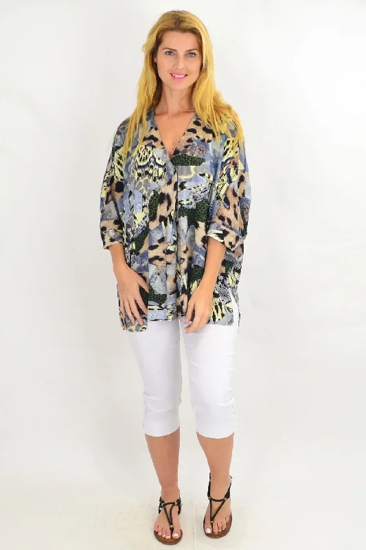 Women's Loose Fit ShortsBlue African Safari Tunic Top