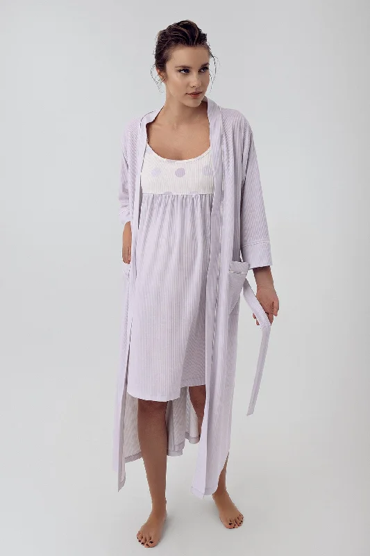 women's pajamas featuring animal printsShopymommy 16401 Polka Dot Maternity & Nursing Nightgown With Robe Lilac