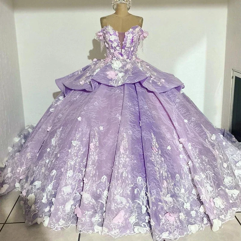 Women's Shirt Collar DressesLuxury Quinceanera Dresses 3D Handmade Flowers Appliqued Beading Appliques Sweet 15 Prom Birthday Party Dress NEW