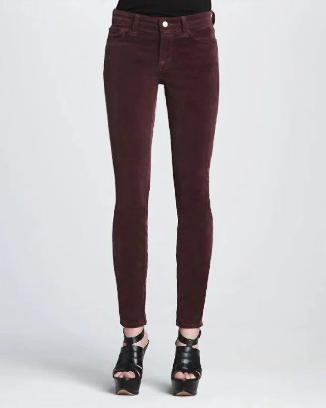 Women's SweatpantsBlackberry Corduroy Mid Rise Stretch Pants In Dark Red