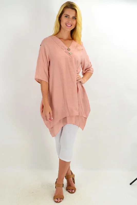 Women's Contemporary ShortsBlush Coconut Button Short Sleeve Tunic Top