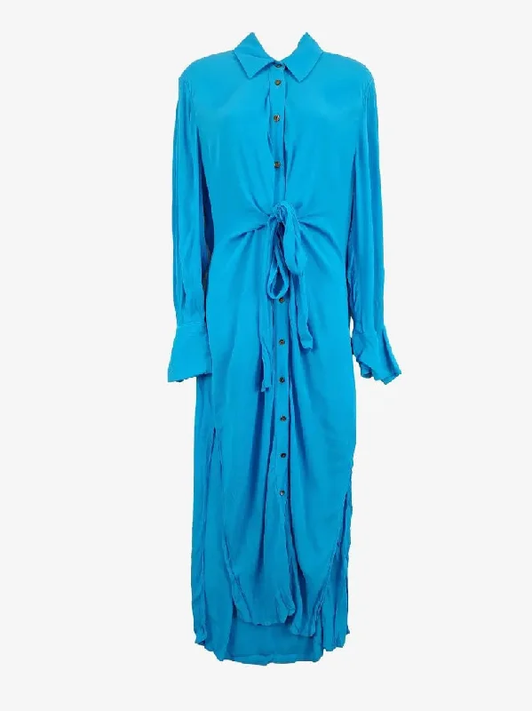 Women's U-Shaped Collar DressesSheike Aqua Side Split Button Up Maxi Dress Size 10