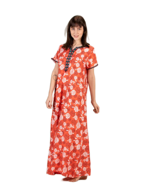 women's pajamas for all-night comfortLoose Fit Viscose Liva Nighty with   Embroidery Floral Printed Super Soft Comfortable Design