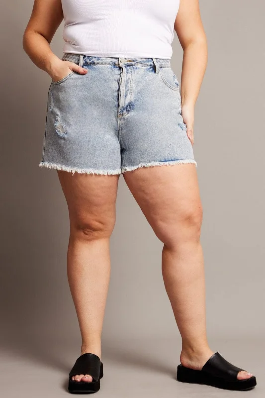 Women's Mid-Rise ShortsDenim Relaxed Shorts High Rise Distressed Hem