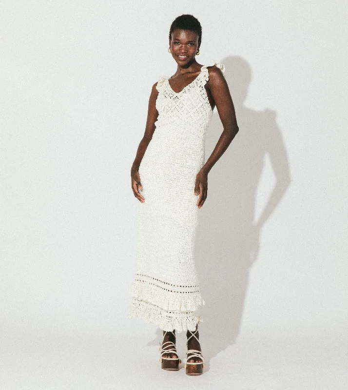 Women's Narrow-Neck DressesJanis Hand Crochet Midi Dress | Ivory