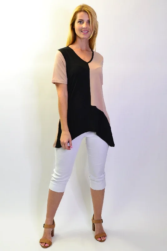 Women's Elegant ShortsGeometric Scooped Hem Tunic Top