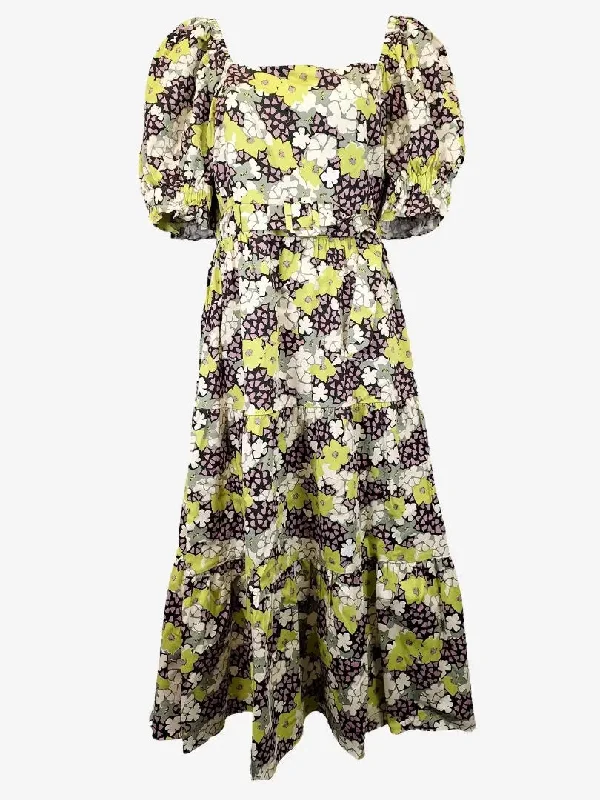 Women's Lapel Collar DressesTed Baker Sage Bloom Puff Sleeve Maxi Dress Size 12