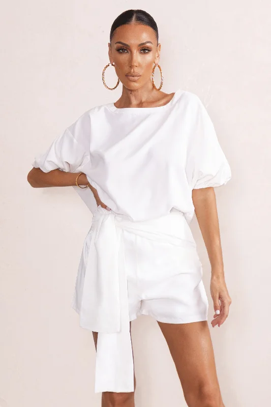 Women's Blouse with Boat CollarWatch Me | White Dipped Hem T-Shirt