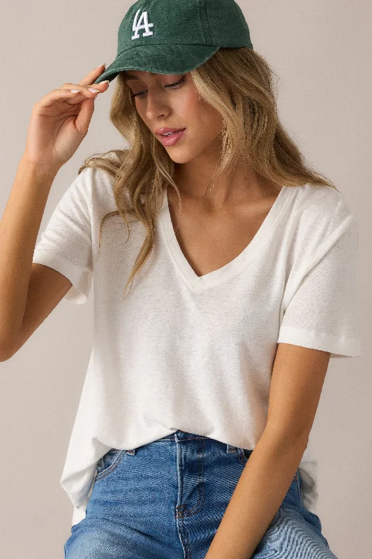 Women's Sporty ShortsAll The Way Ivory V-Neckline Washed Tee