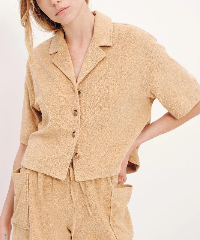 Women's Blouse with Short SleevesTowel Terry Bowling Shirt  - Sand Castle