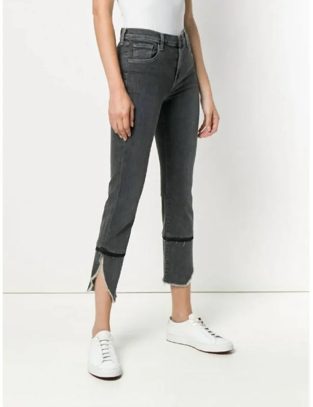 Women's Jodhpurs with PocketsRuby High Rise Asymmetrical Fray Straight Leg Crop Jeans In Gray