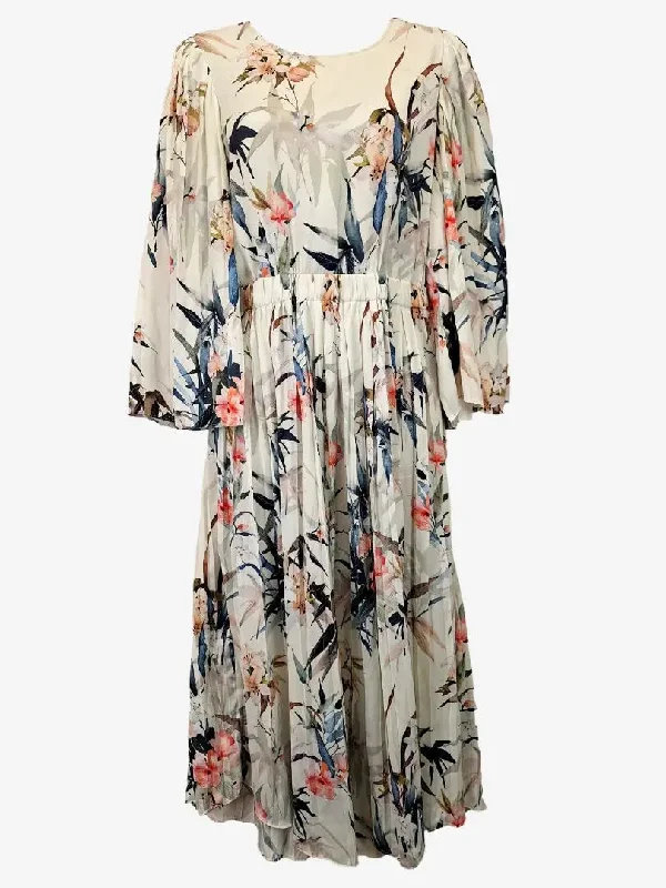 Women's High Collar DressesWitchery Watercolour Garden Pleated Spring Maxi Dress Size 8