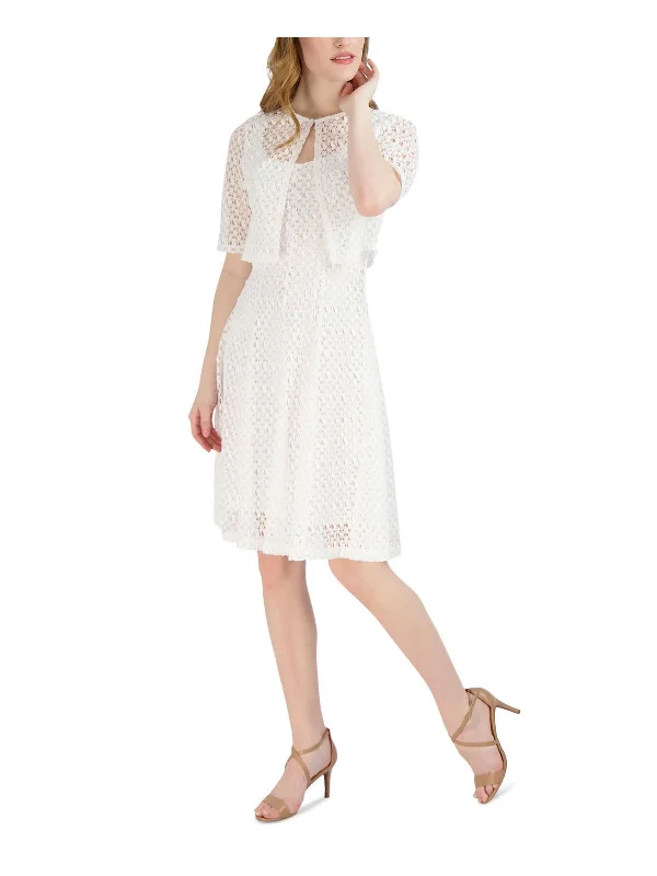 Women's Boat Collar DressesPetites Womens Lace Knee Fit & Flare Dress