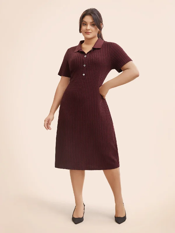 Women's Rounded Collar DressesShirt Collar Textured Button Up Dress