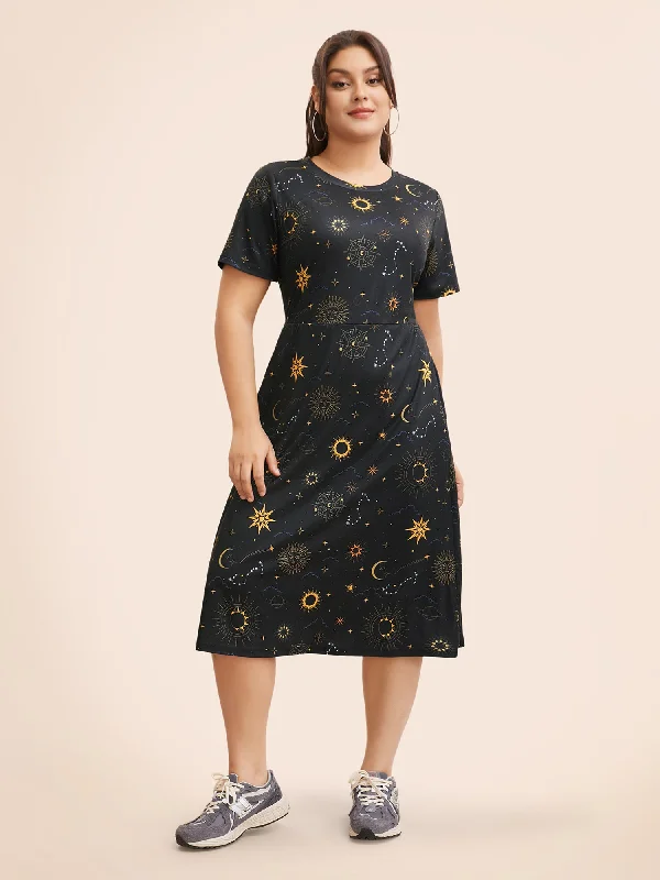 Women's Sleeveless DressesSun & Star Print Crew Neck Pocket Dress