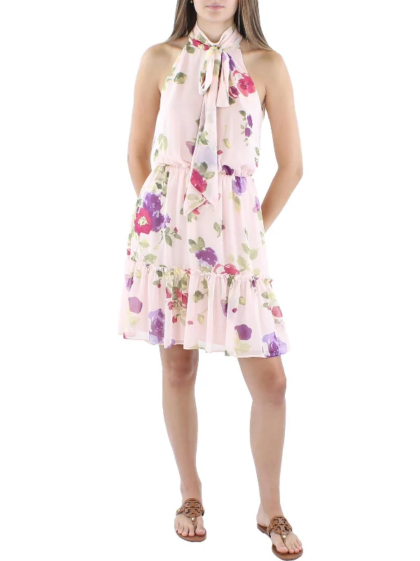 Women's Rounded Collar DressesWomens Floral Print Knee-Length Shift Dress