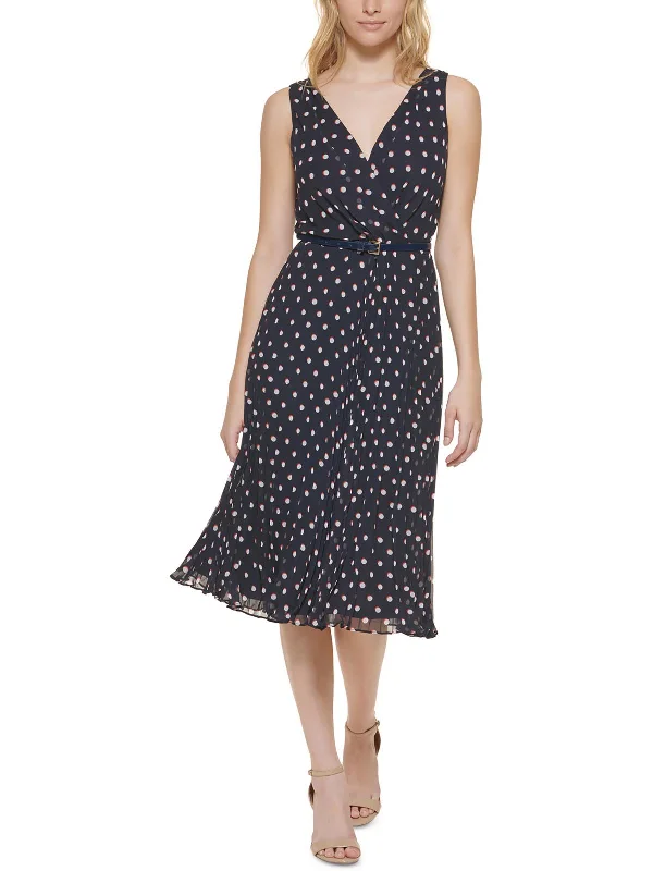 Women's Collarless DressesWomens Polka-Dot Pleated Fit & Flare Dress