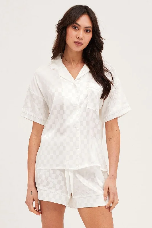 women's pajamas for all-season comfortCheck Satin Pajamas Set Short Sleeve