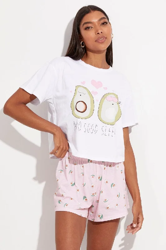 women's pajamas for campingMulti Print Avocado Pj Graphic Jersey Pyjama 2 Piece Set