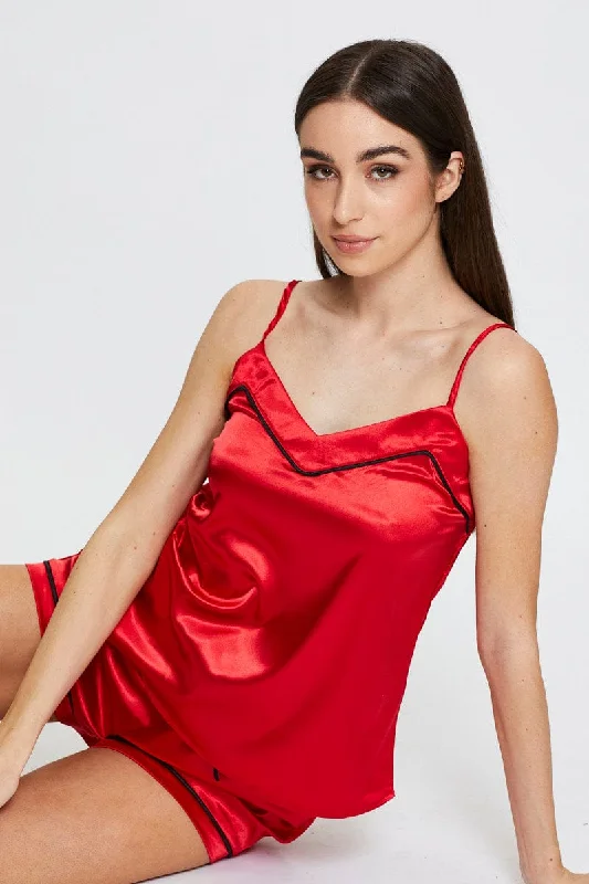 women's pajamas for those who seek ultimate relaxationRed Satin Pajamas Set Sleeveless